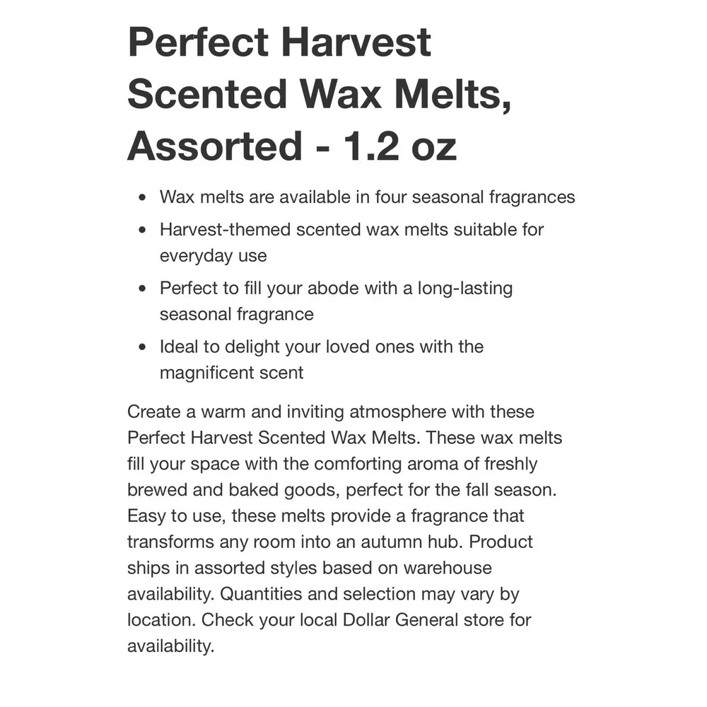 Perfect Harvest Scented Wax Melts 1.2 oz‎ (lot/4) Cranberry Cake/Pumpkin Pie